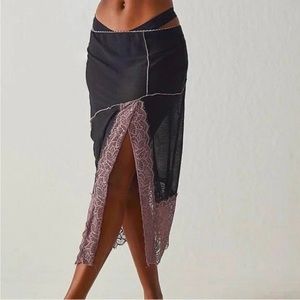 NEW Free People Intimately Black Skirt Slip Music Festival Lace Medium M